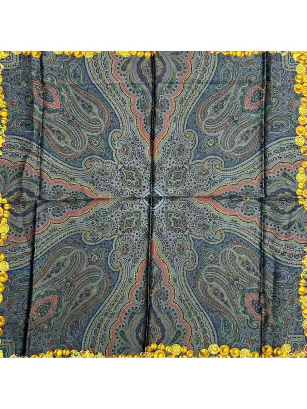 Chanel Scarf Silk Chain Gem Pattern Gold